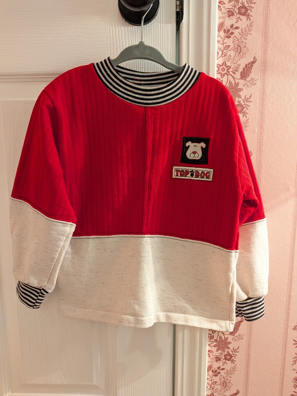 Vintage 90s Buster Brown Red and White Kids Pullover Sweatshirt with Dog Patch